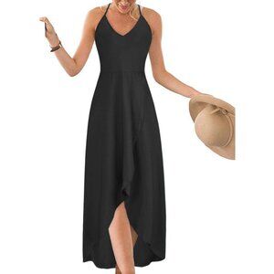 🆕Women Black Floral Cotton V Neck Sleeveless Sundress Beach Casual Vacation